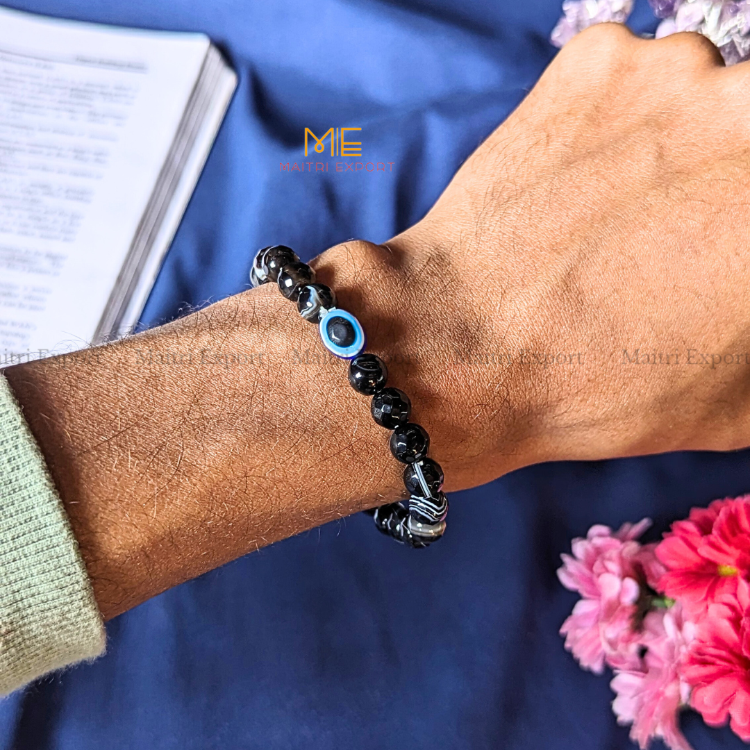 8mm faceted crystal beaded bracelet with evil eye-Maitri Export | Crystals Store