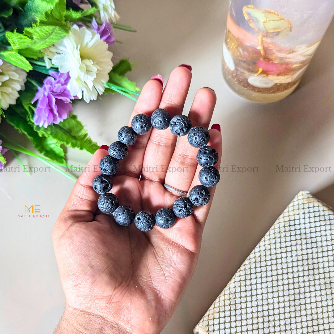 Natural Crystal Healing Stone 12mm Bracelet-Lava-Maitri Export | Crystals Store