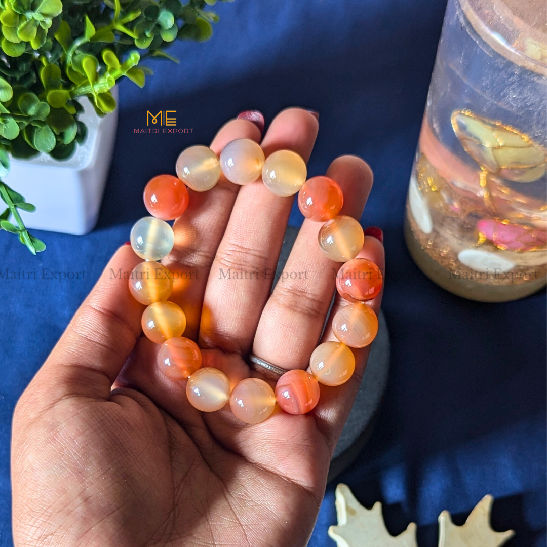 Natural Crystal Healing Stone 12mm Bracelet-Carnelian-Maitri Export | Crystals Store