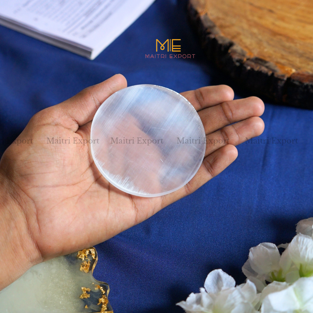 Natural selenite stone different shapes plain plate-Round-3 Inch-Maitri Export | Crystals Store