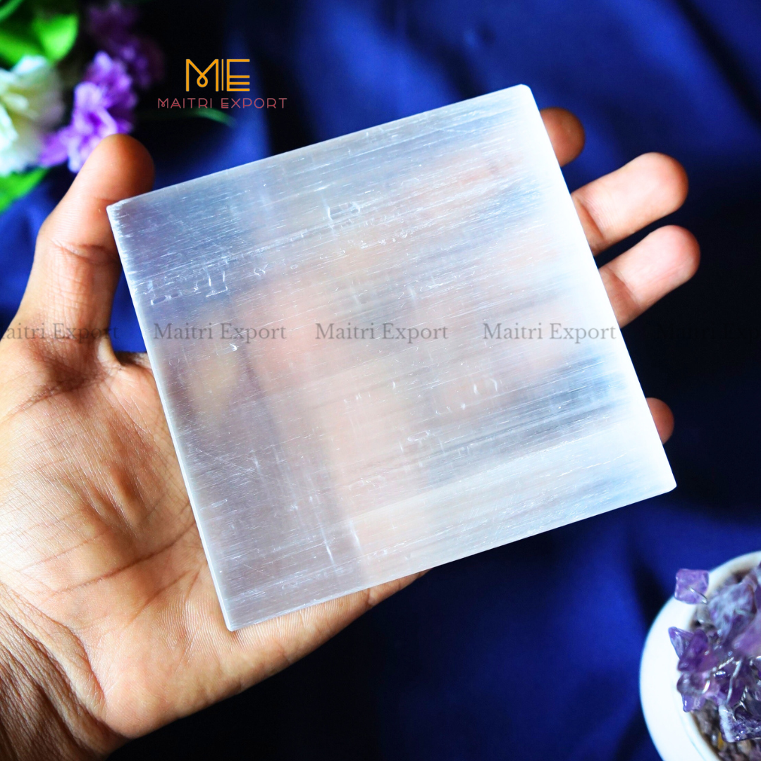 Natural selenite stone different shapes plain plate-Square-4 Inch-Maitri Export | Crystals Store