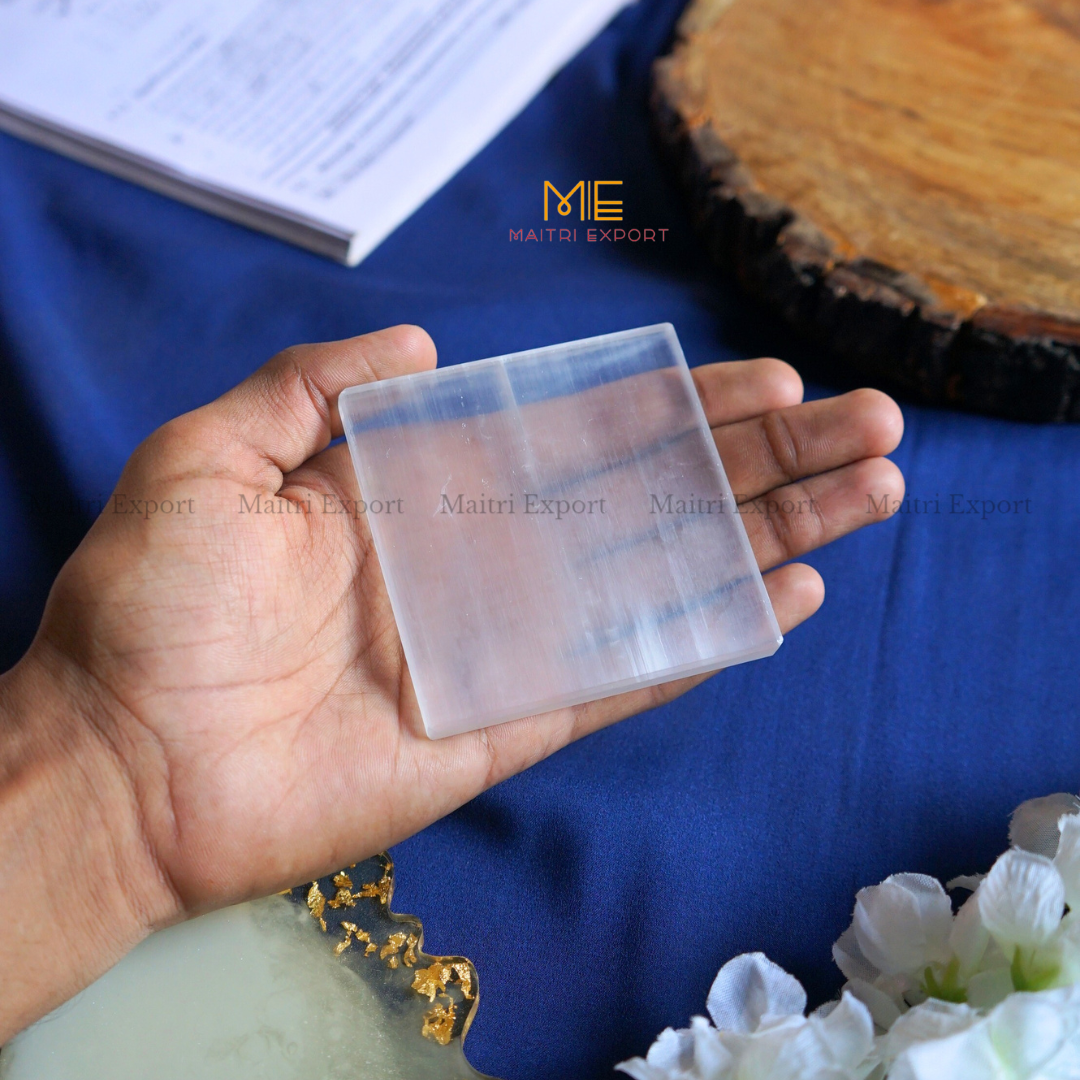 Natural selenite stone different shapes plain plate-Square-3 Inch-Maitri Export | Crystals Store