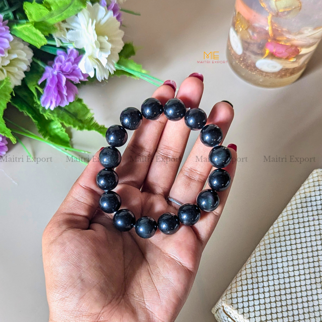 Natural Crystal Healing Stone 12mm Bracelet-Black Rainbow Obsidian-Maitri Export | Crystals Store