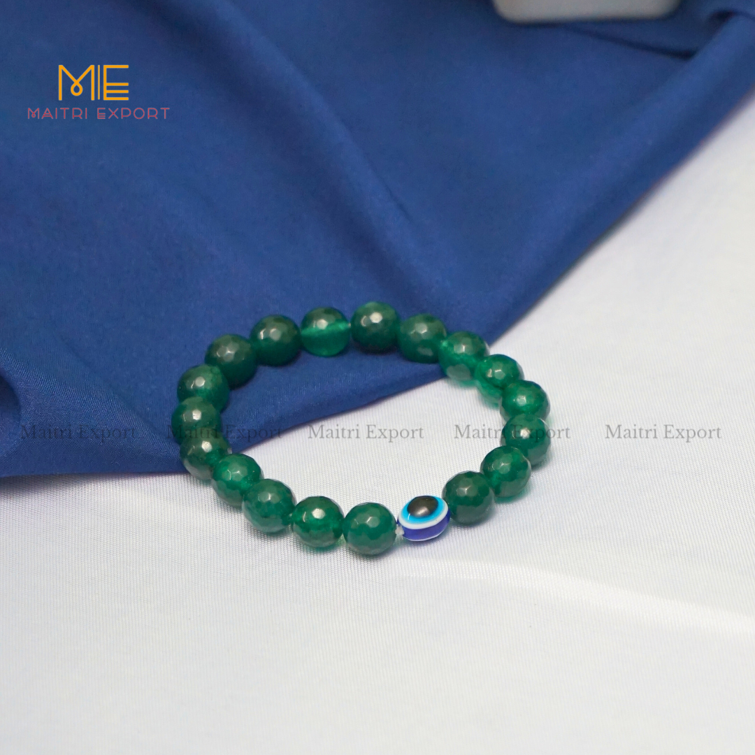 10mm crystal round beads Faceted With Evil Eye Bracelet-Green Jade-Maitri Export | Crystals Store