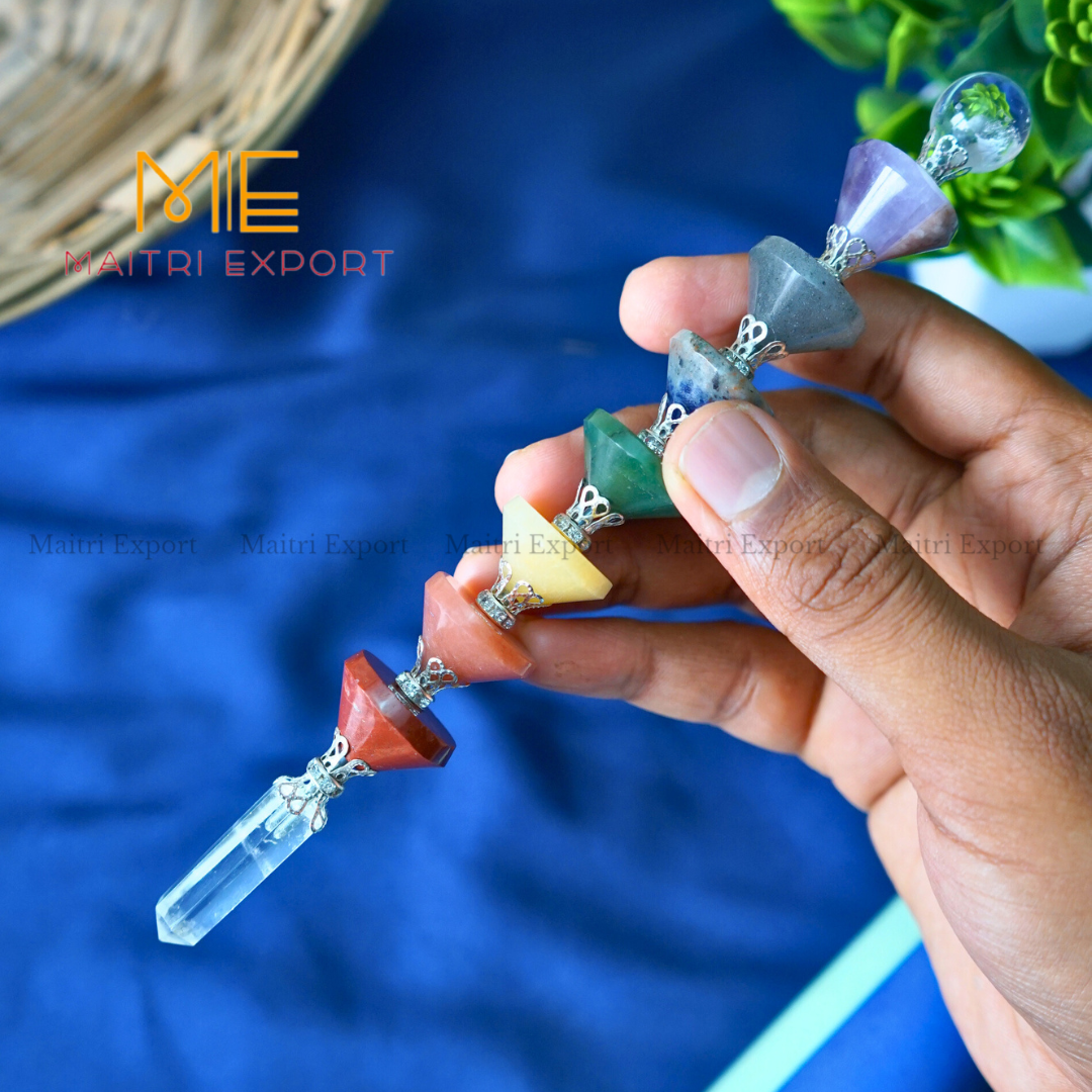 Natural 7 chakra stones stick Wand-Round cone shape-Maitri Export | Crystals Store