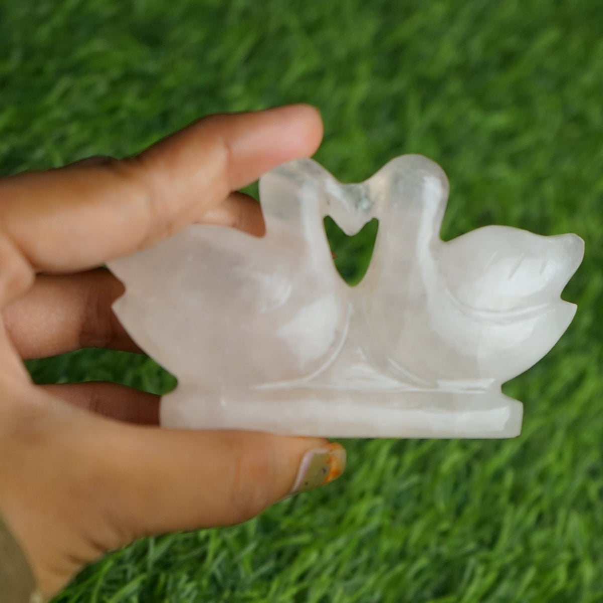 Rose quartz mandarin duck pair 100gm to 200gm