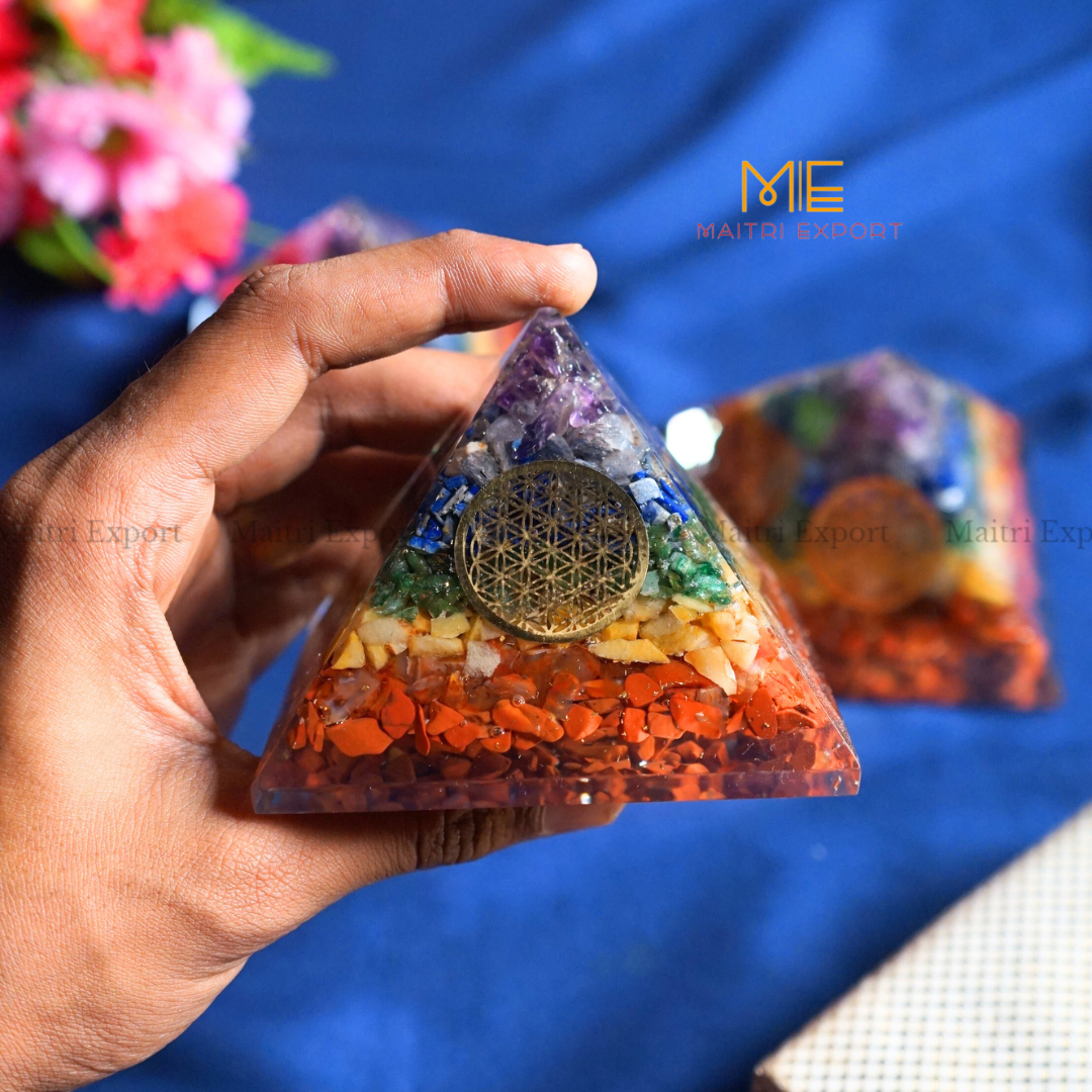 7 Chakra Orgone Pyramid with Tree Of Life Symbol-Maitri Export | Crystals Store