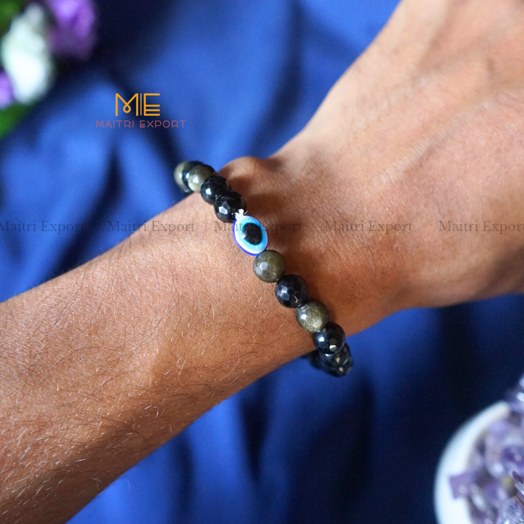 8mm faceted crystal beaded bracelet with evil eye-Maitri Export | Crystals Store