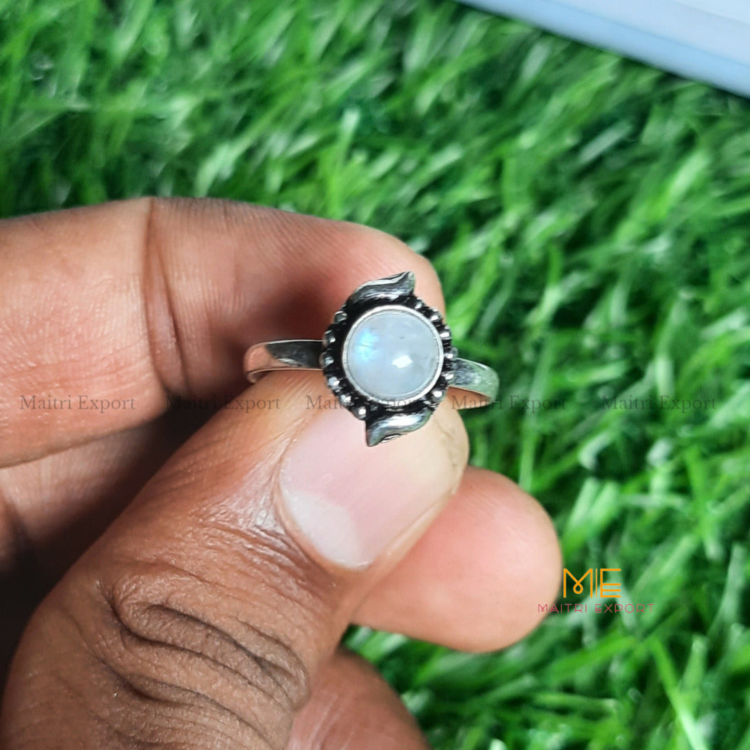 Natural Gemstone Crystal Adjustable Rings (1)-Rainbow Moonstone-Maitri Export | Crystals Store