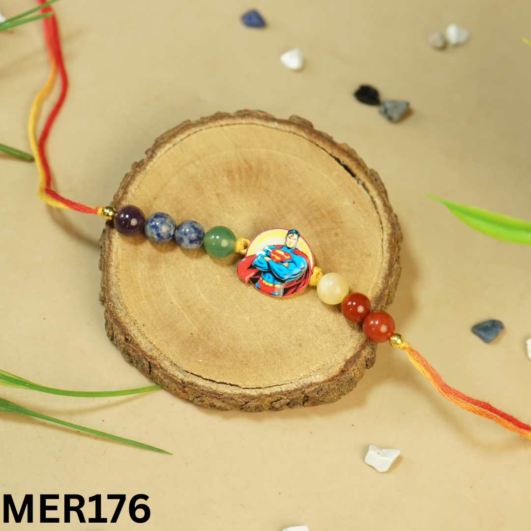 7 chakra stones with kids cartoon charms rakhi.-SuperMan Cartoon [MER176]-Maitri Export | Crystals Store