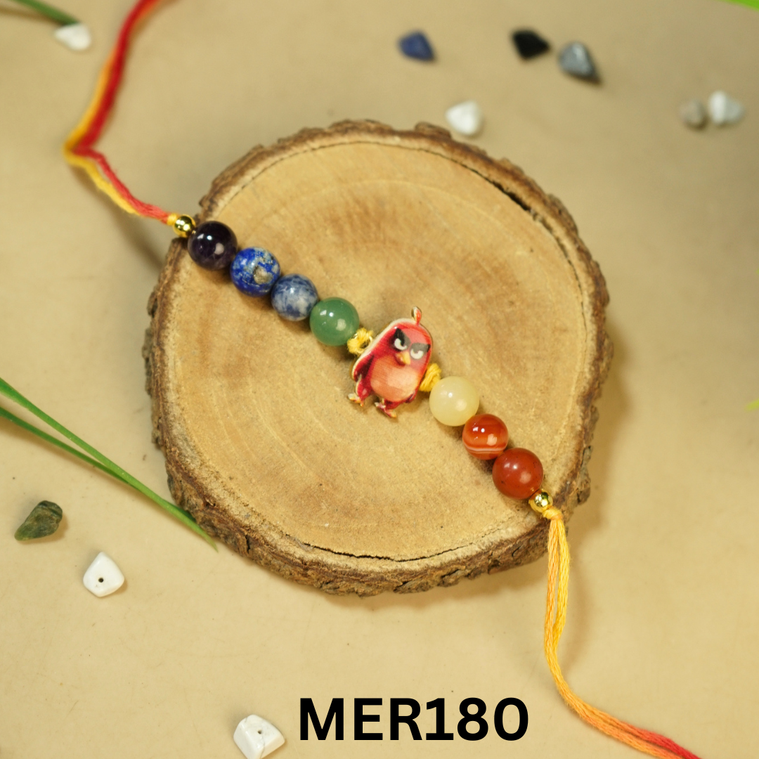 7 chakra stones with kids cartoon charms rakhi.-Angry Birds Cartoon [MER180]-Maitri Export | Crystals Store