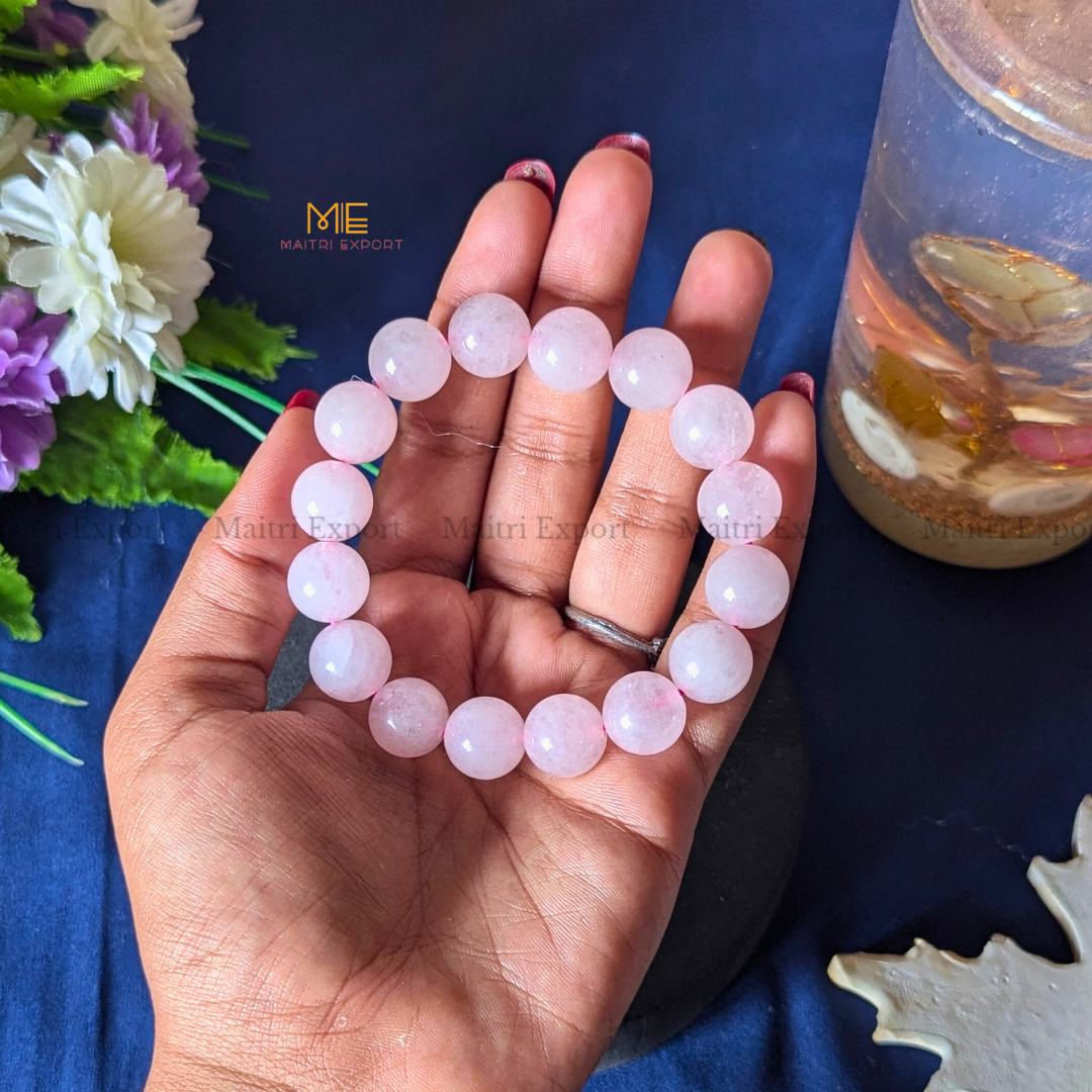 Natural Crystal Healing Stone 12mm Bracelet-Rose Quartz-Maitri Export | Crystals Store