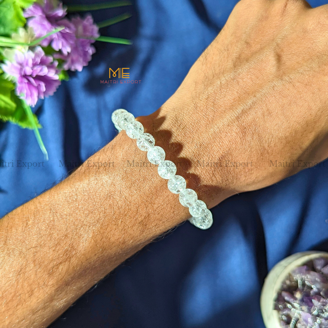 Crackle Clear Quartz 8mm Crystal Healing Bracelet-Maitri Export | Crystals Store