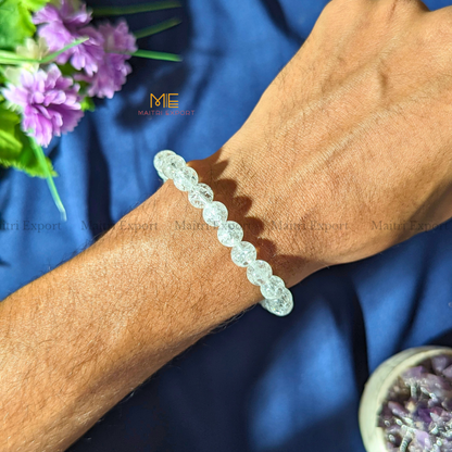 Crackle Clear Quartz 8mm Crystal Healing Bracelet-Maitri Export | Crystals Store