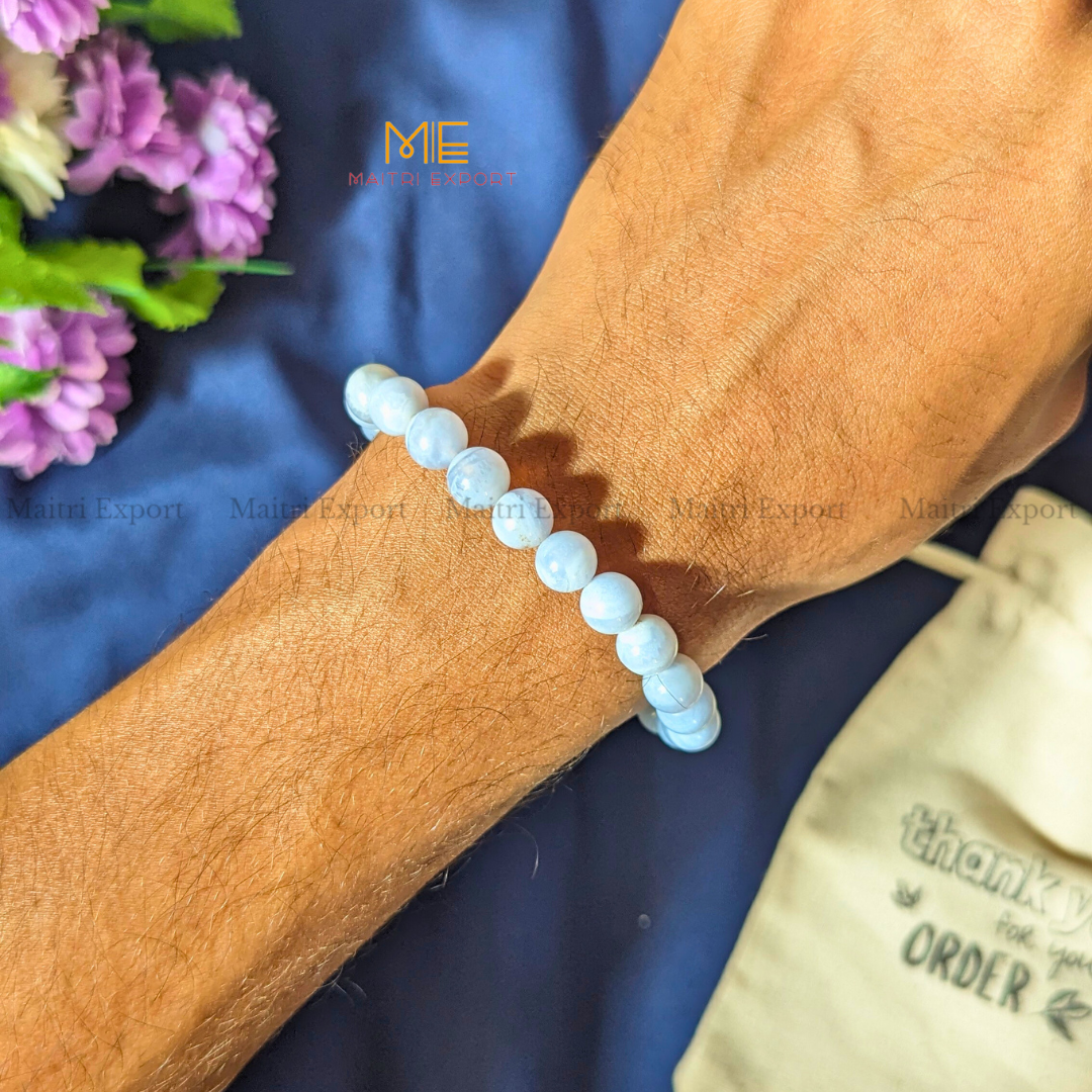Blue Lace Agate Natural Crystal Healing Bracelet-Maitri Export | Crystals Store