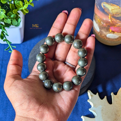 Natural Crystal Healing Stone 12mm Bracelet-Pyrite-Maitri Export | Crystals Store