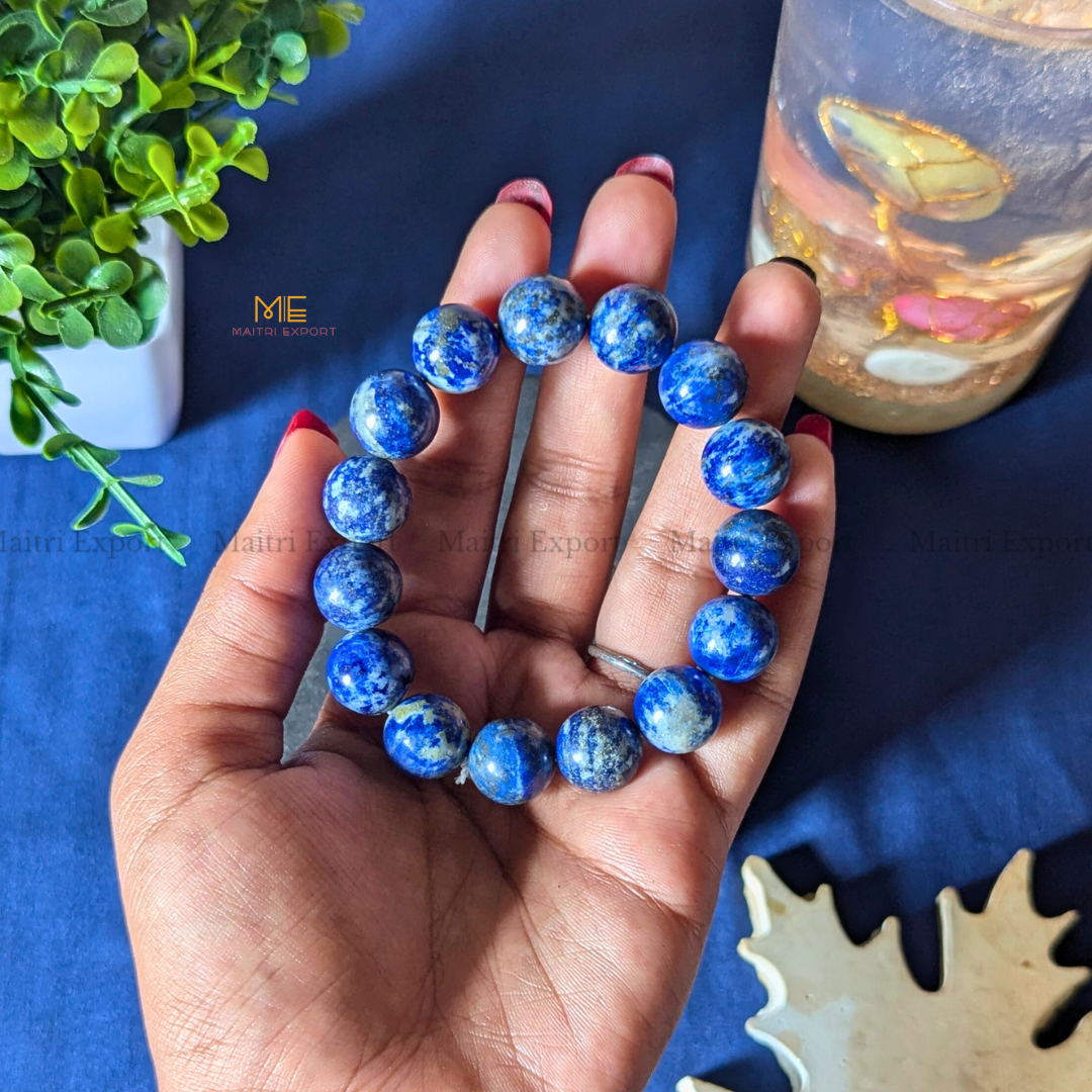 Natural Crystal Healing Stone 12mm Bracelet-Lapis Lazuli-Maitri Export | Crystals Store