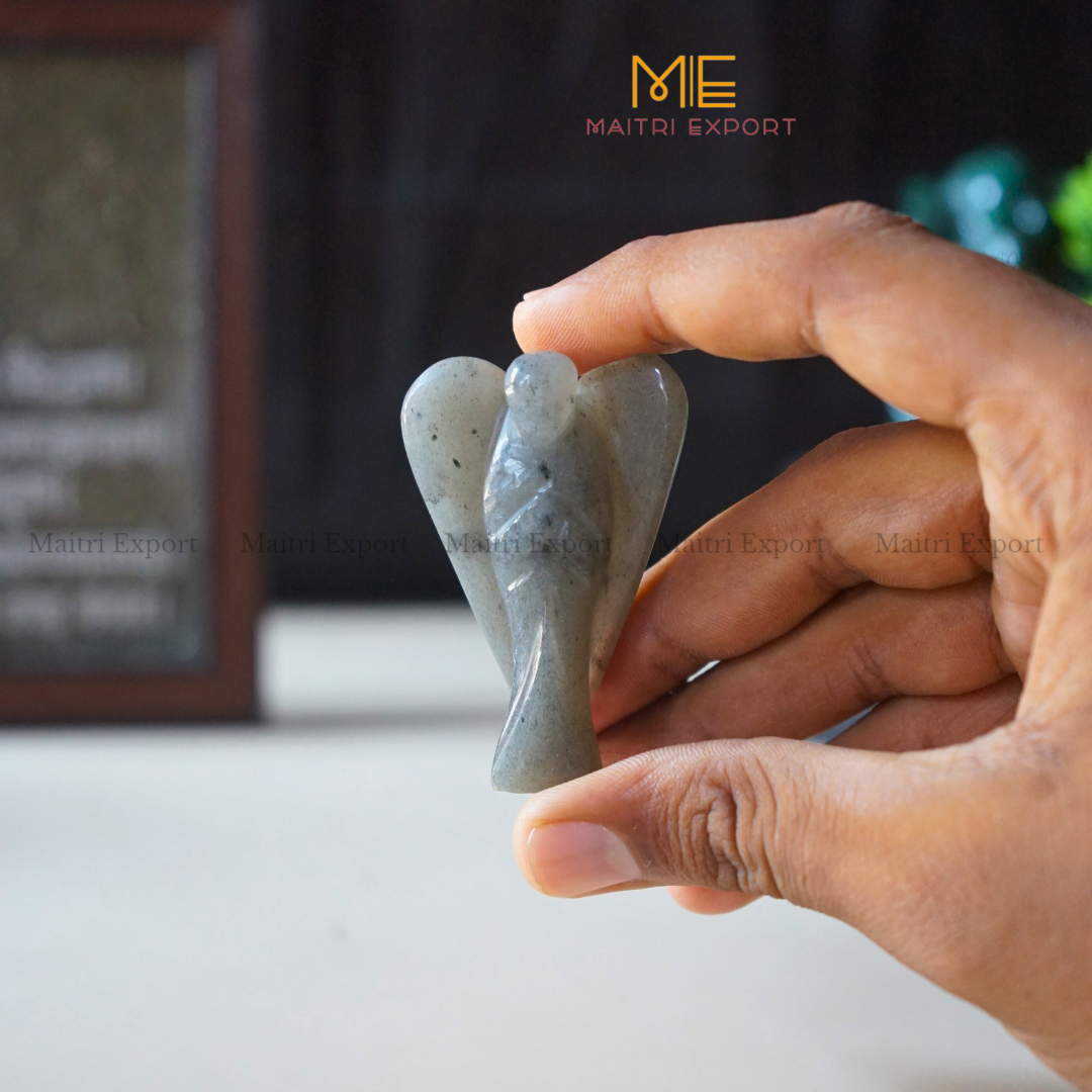 Natural Crystal stone Guardian angel figurine ( 2 inch )-Gray quartz-Maitri Export | Crystals Store