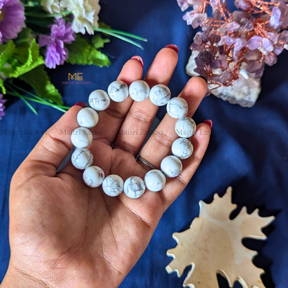 Natural Crystal Healing Stone 12mm Bracelet-Howlite-Maitri Export | Crystals Store