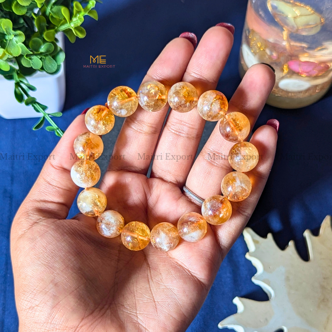 Natural Crystal Healing Stone 12mm Bracelet-Citrine Natural-Maitri Export | Crystals Store