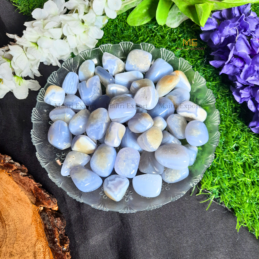 Blue Lace Agate Natural Crystal Healing Stone Tumble / Pocket Stone-Maitri Export | Crystals Store