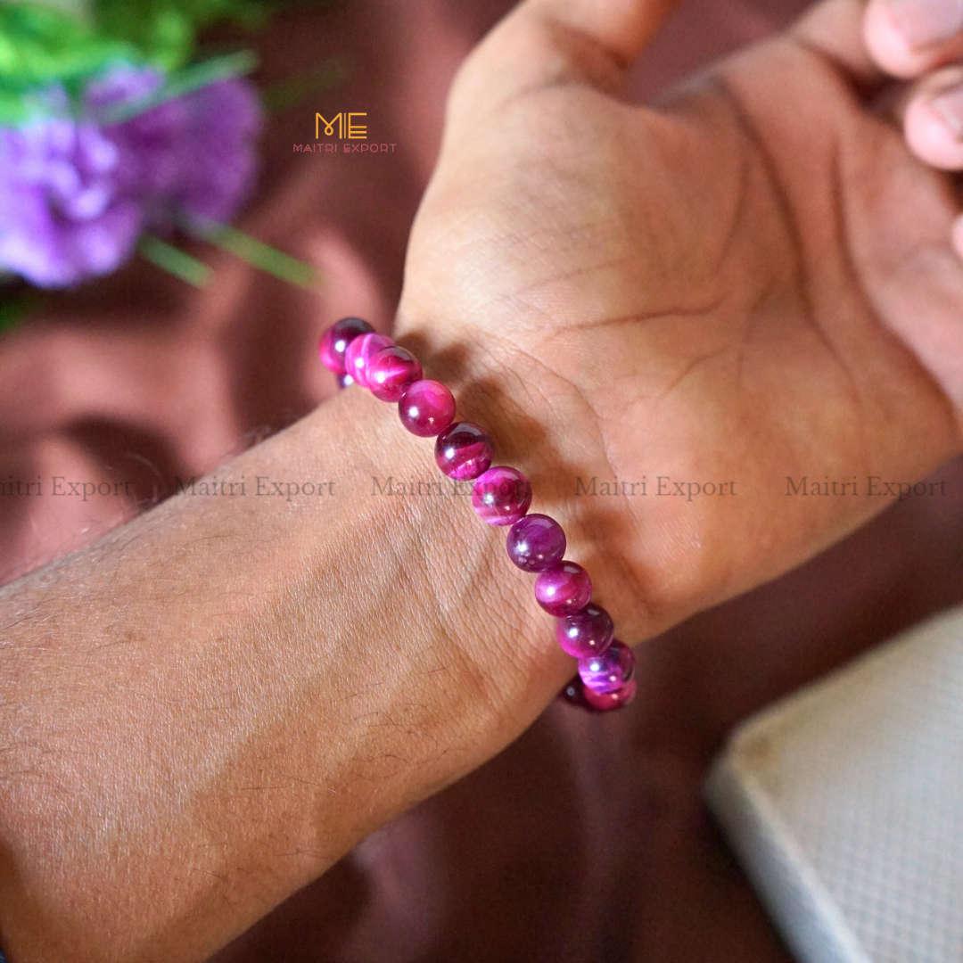 Pink Tiger Eye 8mm Natural Crystal Healing Bracelet-Maitri Export | Crystals Store