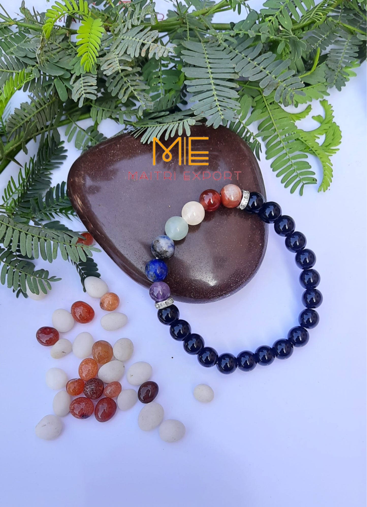 Natural different Crystals with 7 chakra beads charm bracelets (8mm)-Maitri Export | Crystals Store