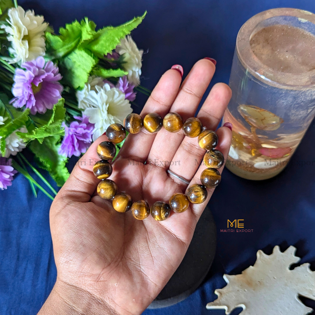 Natural Crystal Healing Stone 12mm Bracelet-Tiger Eye-Maitri Export | Crystals Store