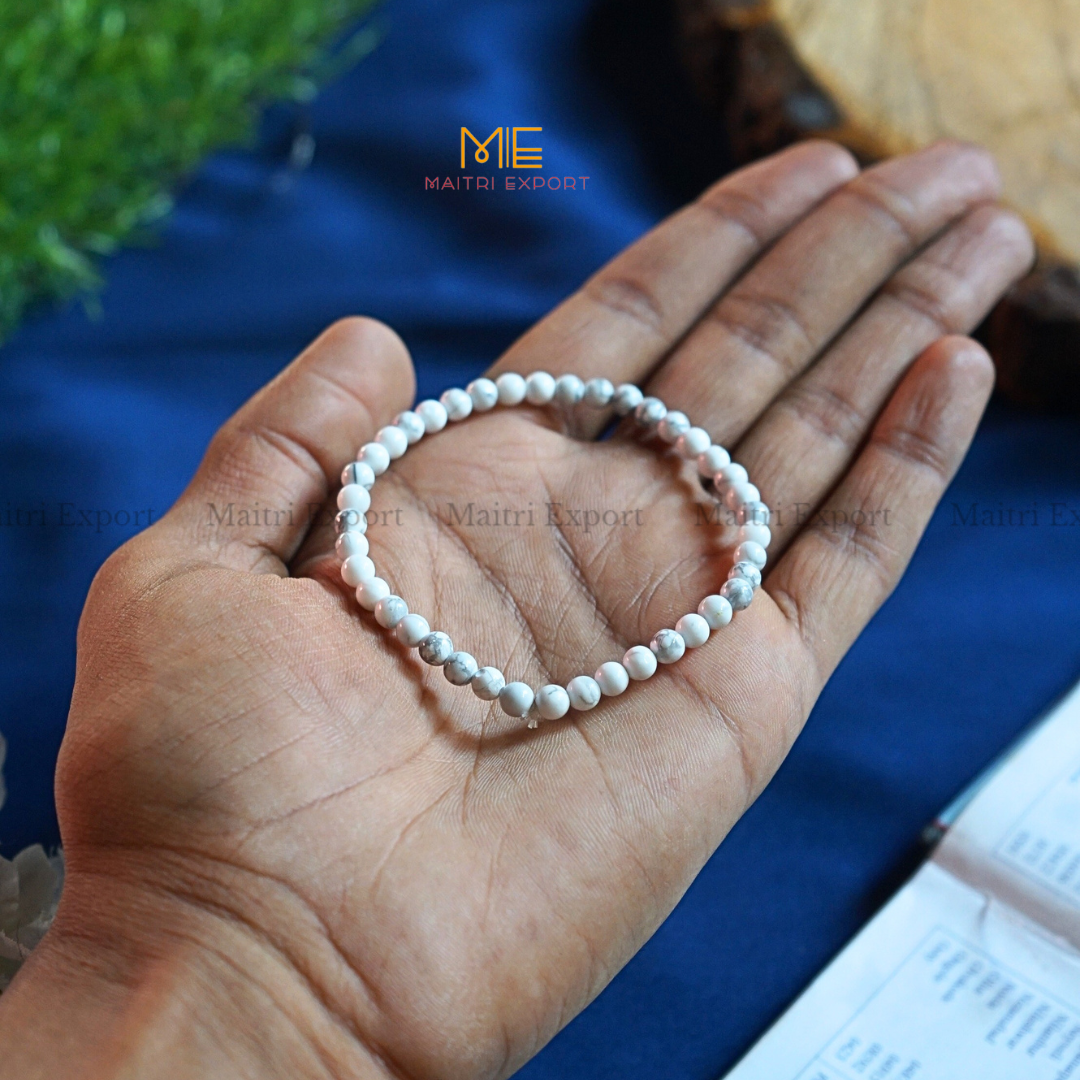 Howlite Natural Crystal Healing Bracelet-4mm-Maitri Export | Crystals Store