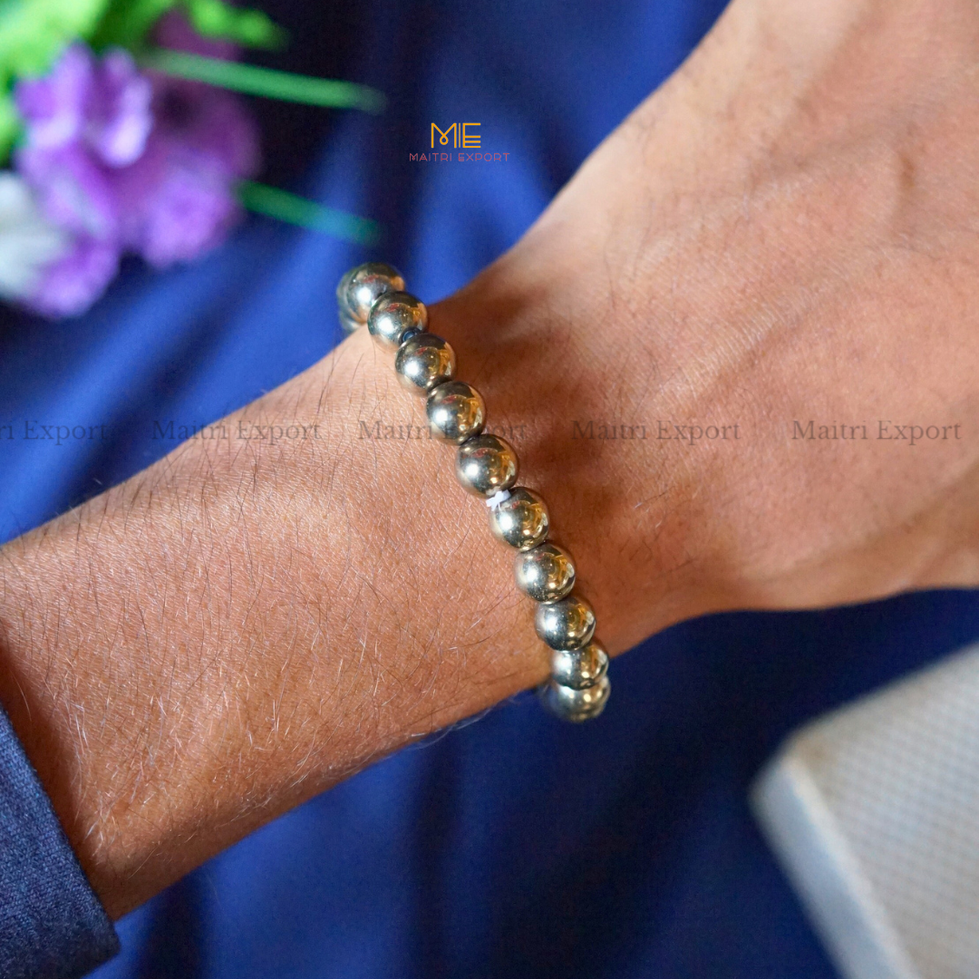 Golden Pyrite ( Hematite coated ) 8mm Natural Crystal Healing Bracelet-Maitri Export | Crystals Store