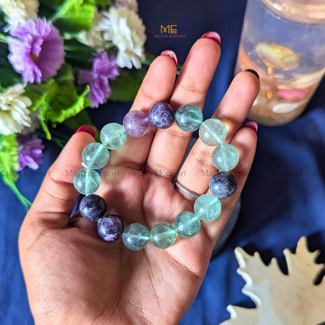 Natural Crystal Healing Stone 12mm Bracelet-Multi Fluorite-Maitri Export | Crystals Store