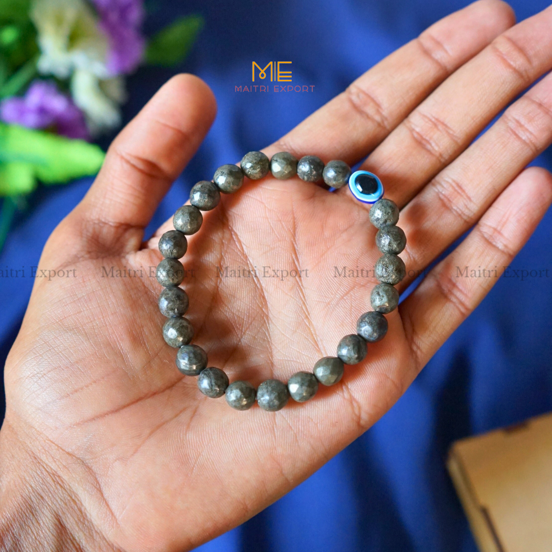 8mm faceted crystal beaded bracelet with evil eye-Pyrite-Maitri Export | Crystals Store