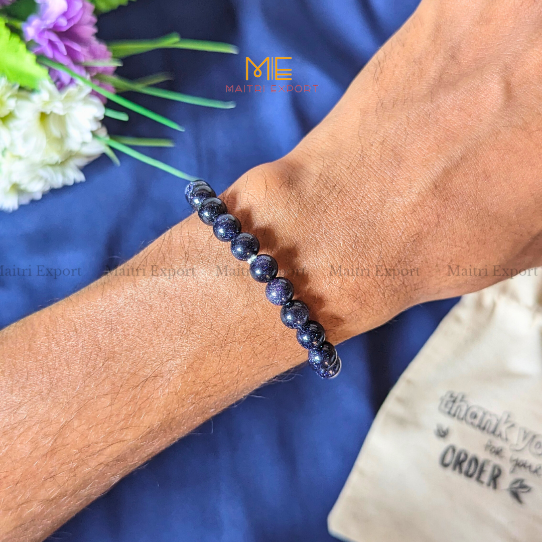 Blue Goldstone Natural Crystal Healing Bracelet-Maitri Export | Crystals Store