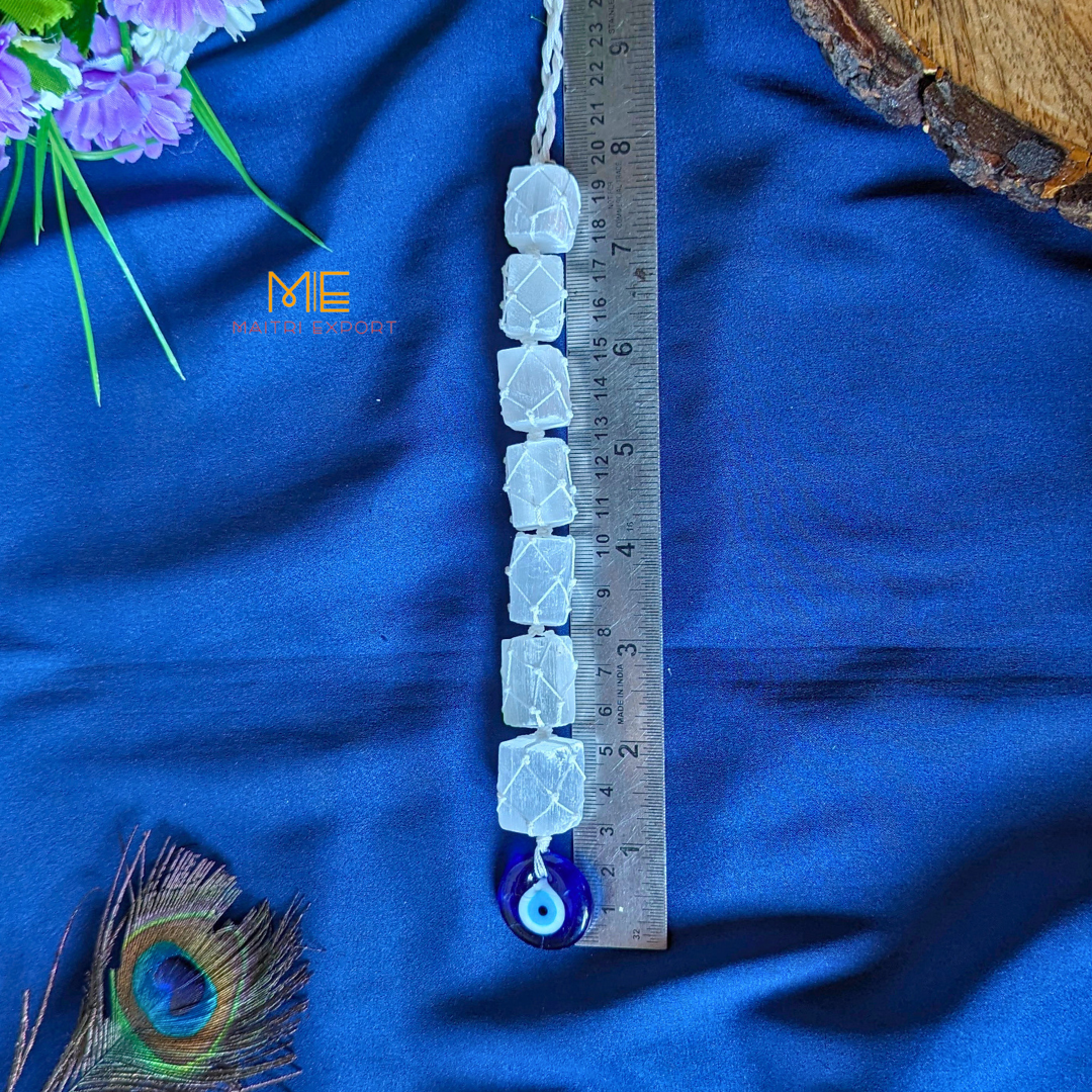 Selenite / Tourmaline Evil Eye Hanger-Maitri Export | Crystals Store