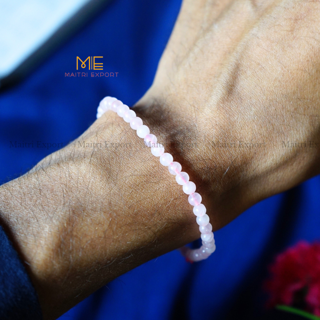 Rose Quartz Natural Crystal Healing Bracelet-4mm-Maitri Export | Crystals Store