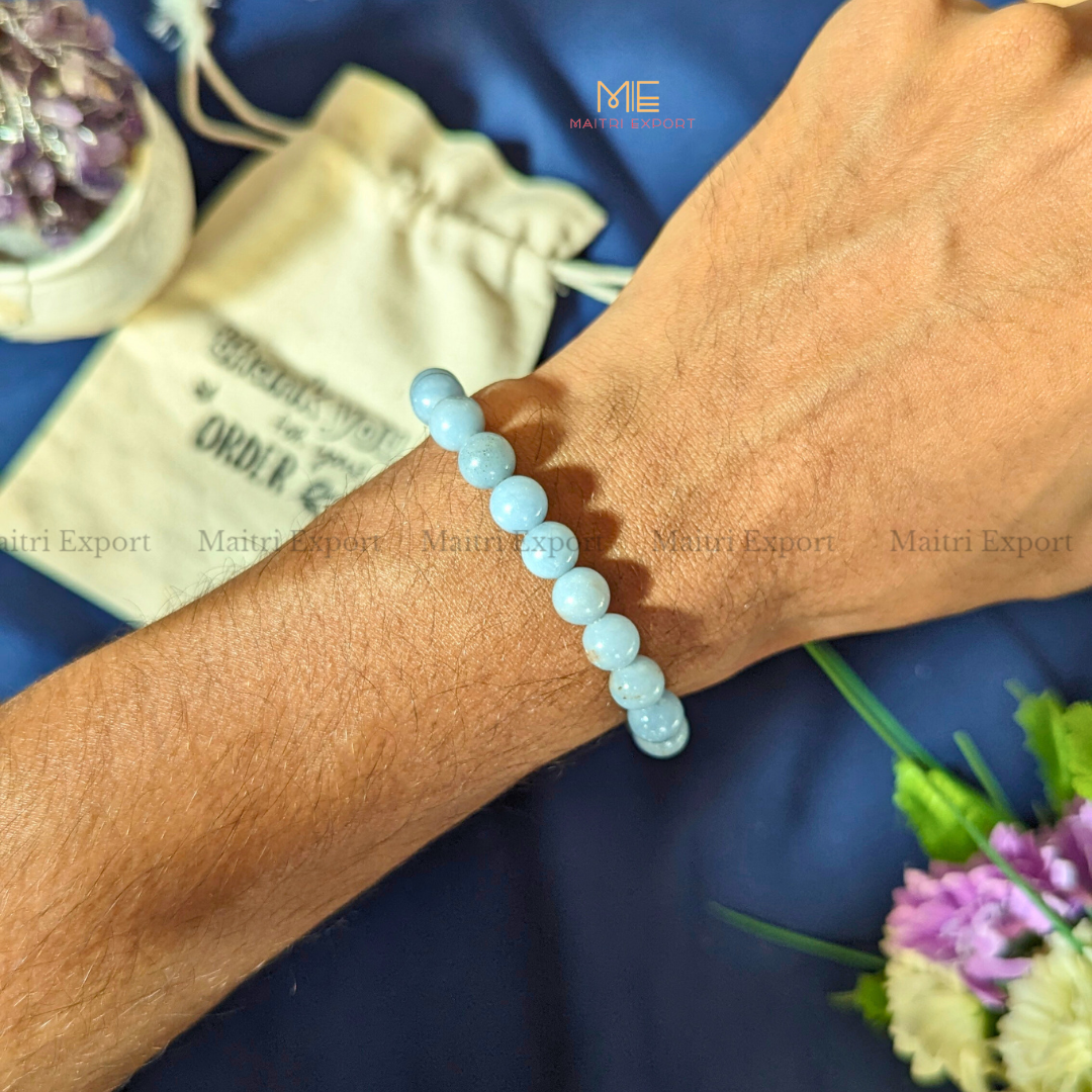 Angelite 8mm Natural Crystal Healing Bracelet-Maitri Export | Crystals Store