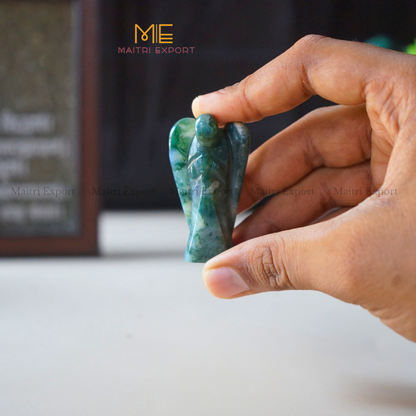 Natural Crystal stone Guardian angel figurine ( 2 inch )-Tree Agate-Maitri Export | Crystals Store