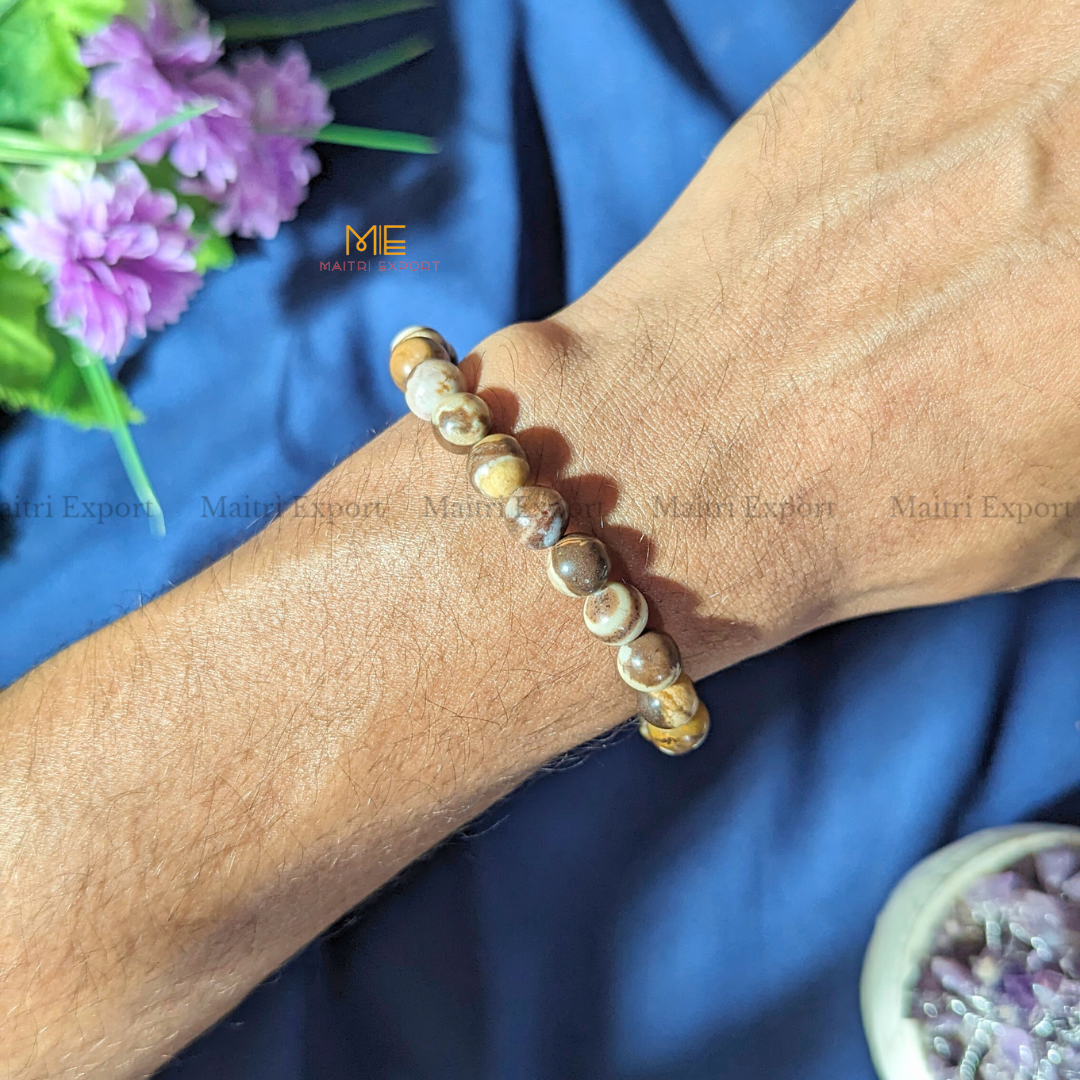 Brown Zebra Jasper 8mm Natural Crystal Healing Bracelet-Maitri Export | Crystals Store