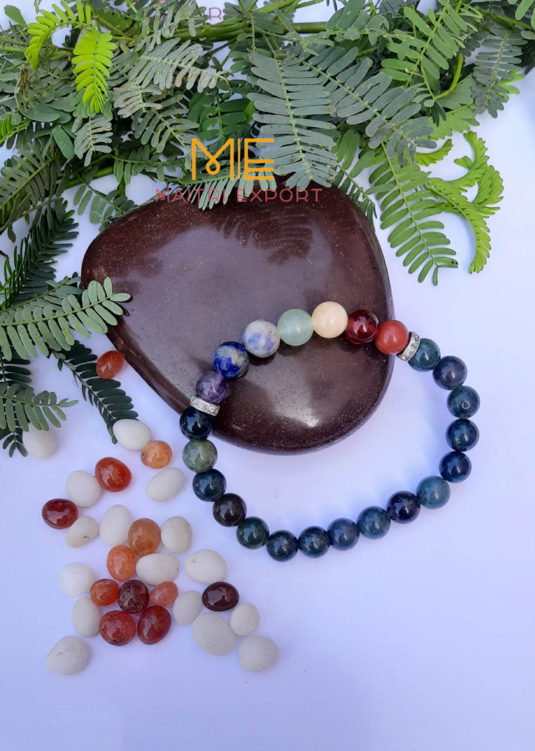 Natural different Crystals with 7 chakra beads charm bracelets (8mm)-Maitri Export | Crystals Store