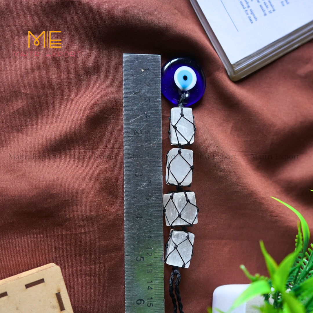Selenite / Tourmaline Evil Eye Hanger-Maitri Export | Crystals Store