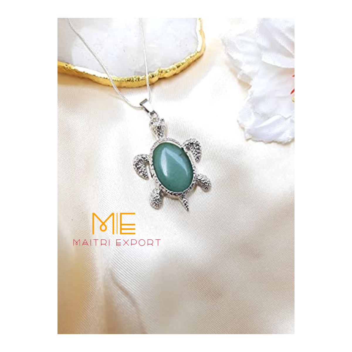 Natural crystal stone tortoise shaped pendant-Green aventurine-Maitri Export | Crystals Store
