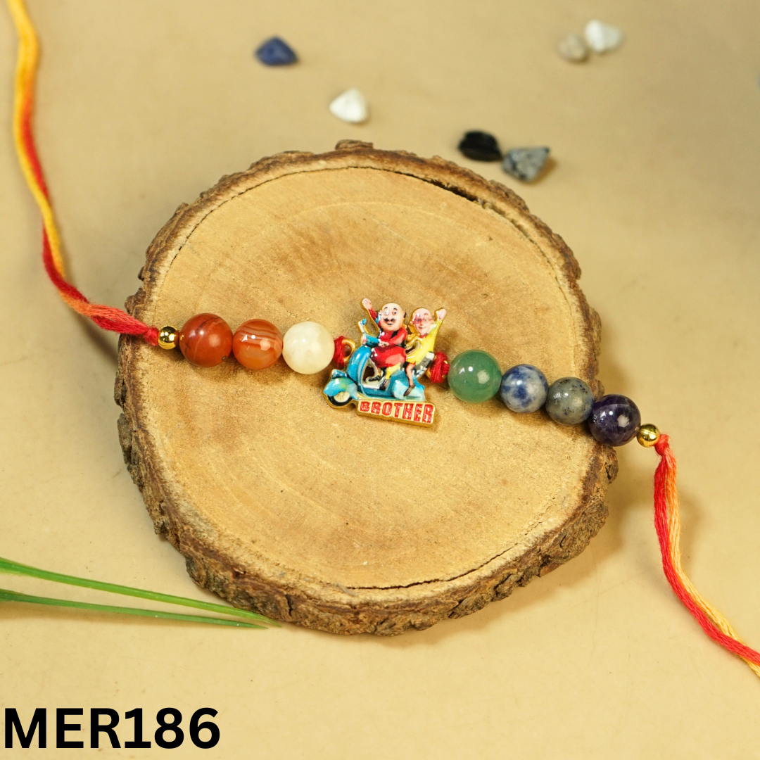 7 chakra stones with kids cartoon charms rakhi.-Motu Patlu Cartoon [MER186]-Maitri Export | Crystals Store