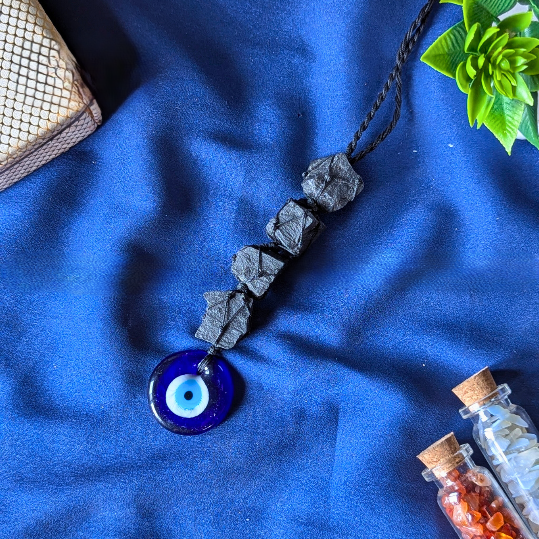 Selenite / Tourmaline Evil Eye Hanger ( 4 beads )-Black Tourmaline-Maitri Export | Crystals Store