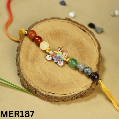 7 chakra stones with kids cartoon charms rakhi.-Brother & Sister Cartoon [MER187]-Maitri Export | Crystals Store