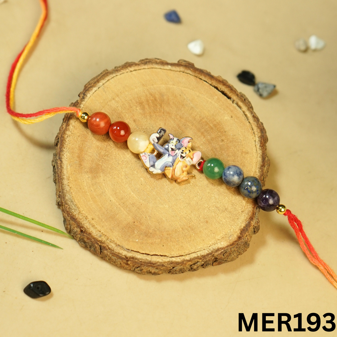 7 chakra stones with kids cartoon charms rakhi.-Tom & Jerry No. 1 [MER193]-Maitri Export | Crystals Store