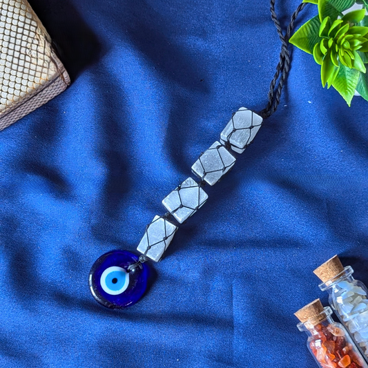 Selenite / Tourmaline Evil Eye Hanger ( 4 beads )-Selenite-Maitri Export | Crystals Store