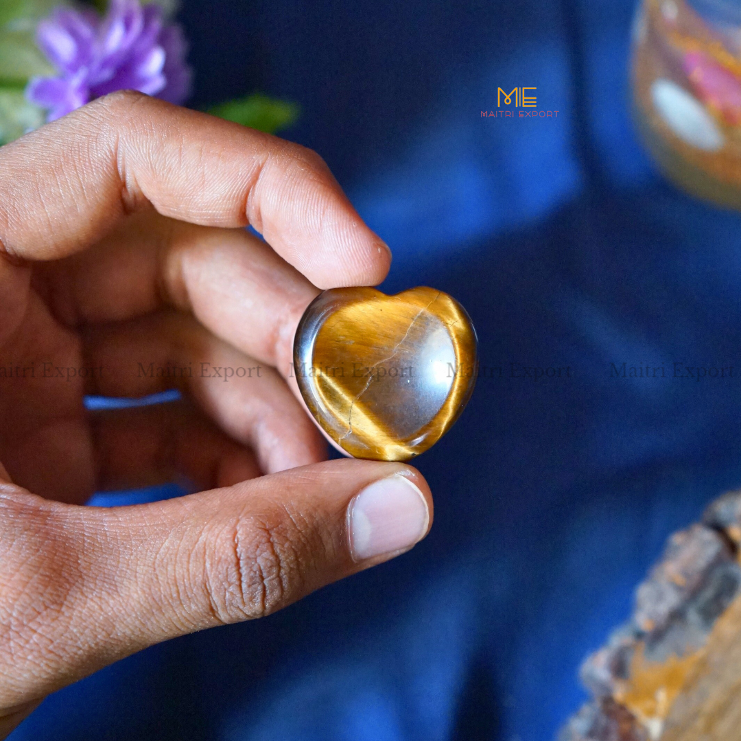 Natural Crystal Stone Heart Worry Stone-Tiger Eye-Maitri Export | Crystals Store