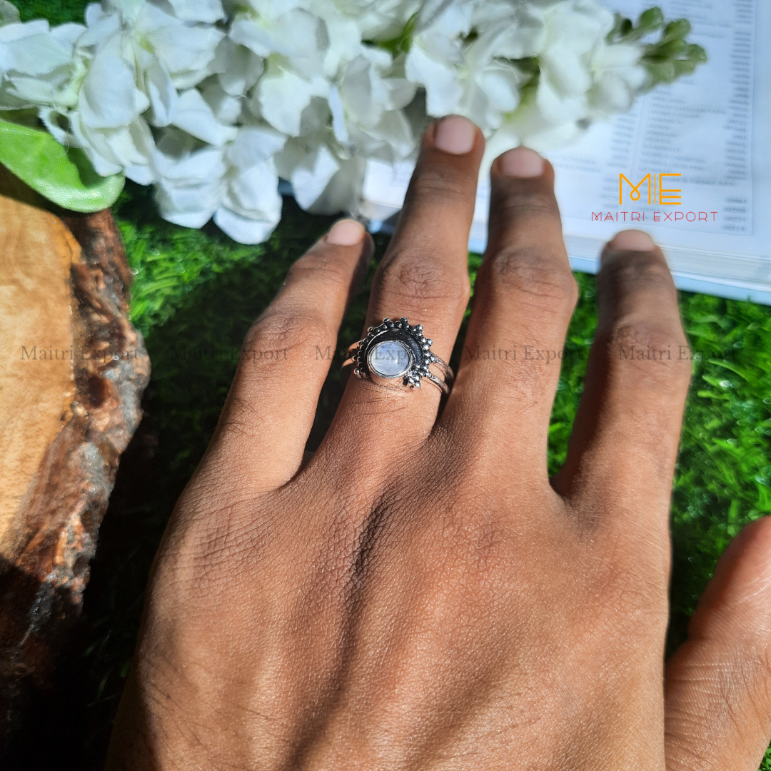 Natural Healing Crystal Gem Quality Stone Moon Shaped Adjustable Rings-Maitri Export | Crystals Store