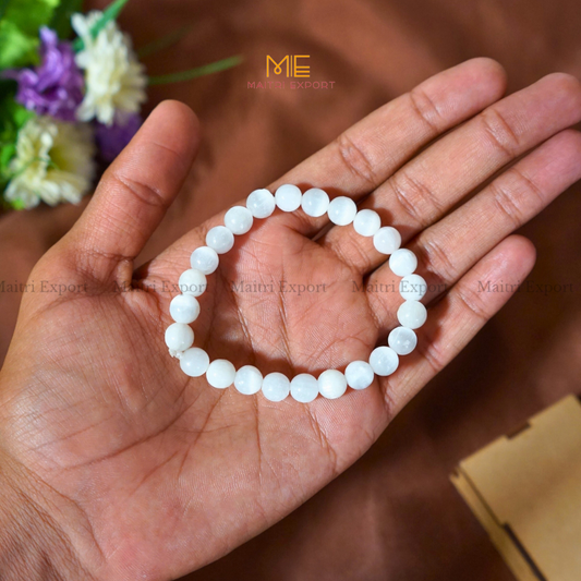 Selenite Natural Crystal Healing Bracelet-8mm-Maitri Export | Crystals Store
