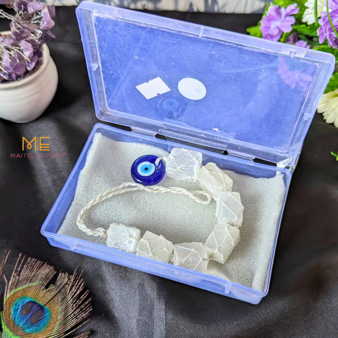 Selenite / Tourmaline Evil Eye Hanger-Maitri Export | Crystals Store